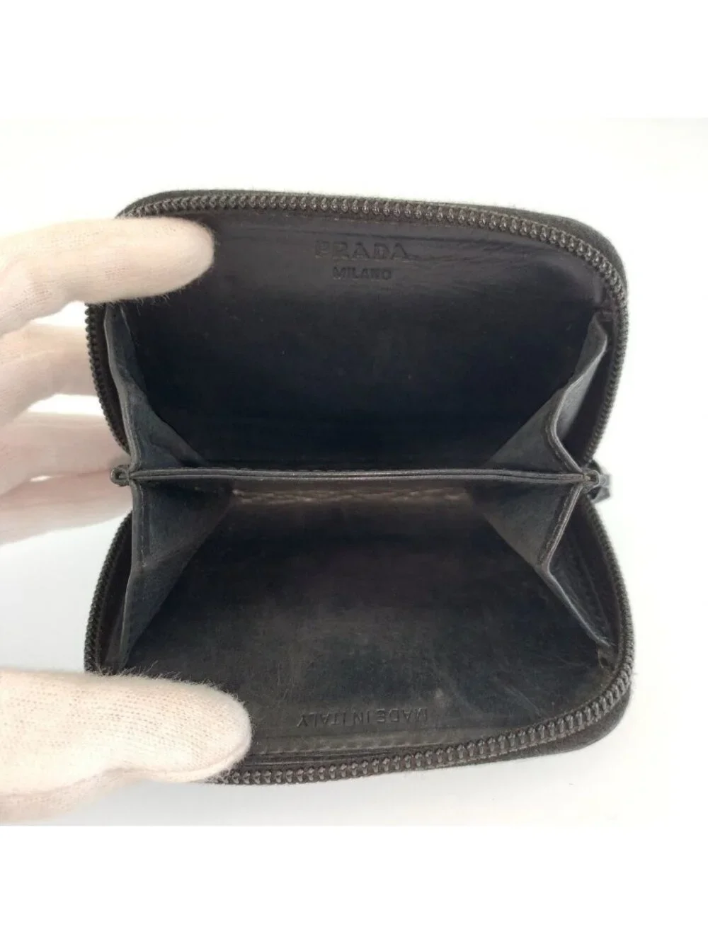 Prada Black Silver Leather Coin Purse